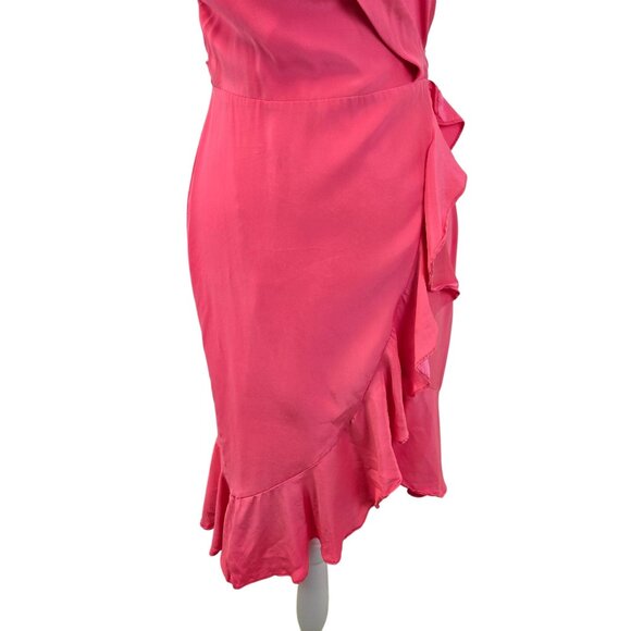 Amanda Uprichard Mary Kate 100% Silk Wrap Dress in Fluro Pink Size Small - Picture 7 of 8